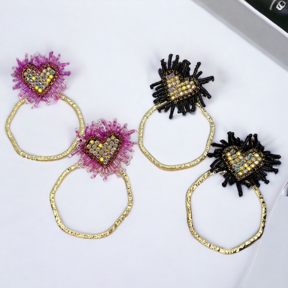 Heartfelt Glam: NWT Pink & Gold Beaded Heart Earrings for Love & Style! - Picture 4 of 6